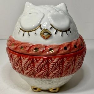 ANTHROPOLOGIE MEASURING CUPS NESTING OWL SET of 4 DISHES BOWLS Red/ Gold sweater